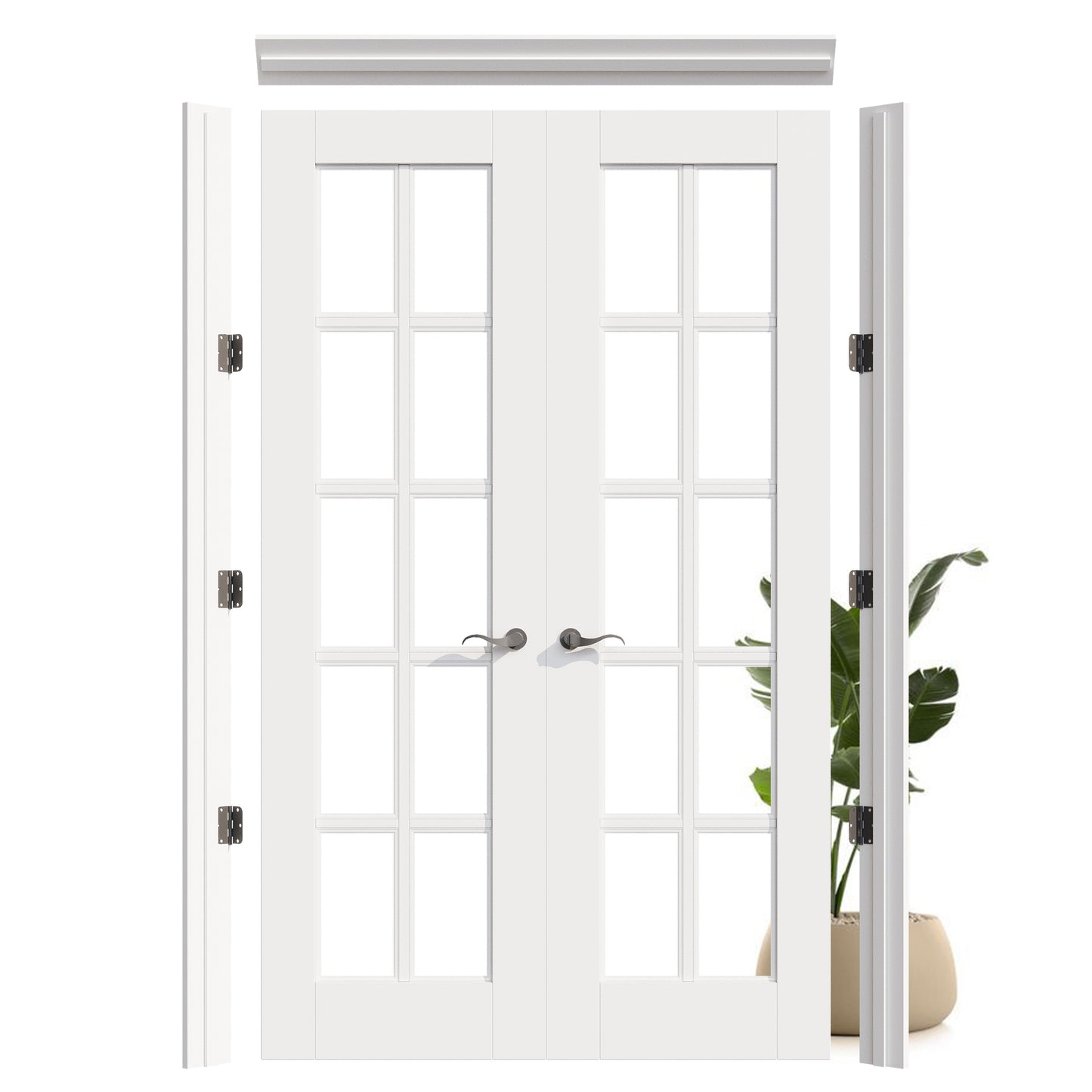 JUJUBON Prehung French Door, 10-Lite Tempered Clear Glass Door Slabs with Jamb, Black Hinges, 4 Levers & Latch, Solid Core Interior Doors, Pre-Finished & Paintable,Double Doors Interior