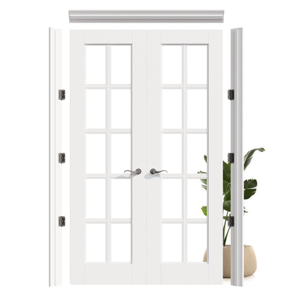 JUJUBON Prehung French Door, 10-Lite Tempered Clear Glass Door Slabs with Jamb, Black Hinges, 4 Levers & Latch, Solid Core Interior Doors, Pre-Finished & Paintable,Double Doors Interior