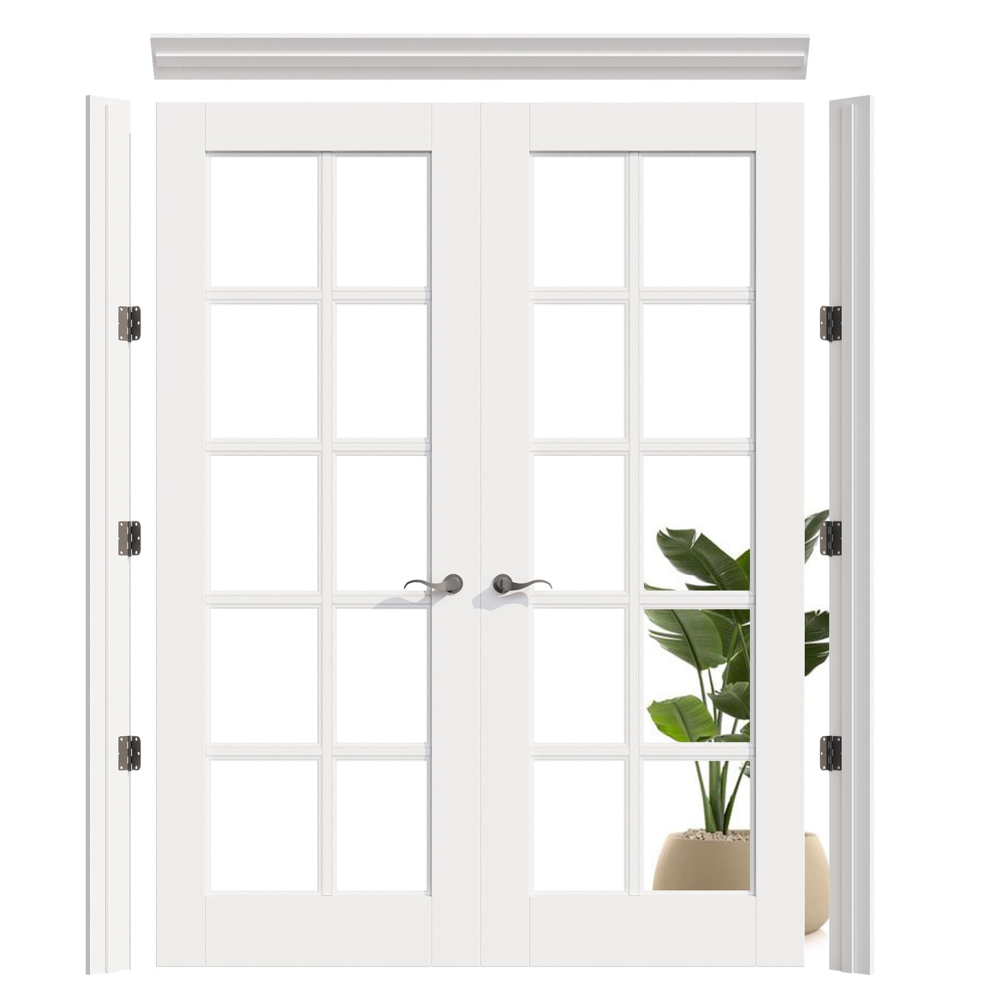 JUJUBON Prehung French Door, 10-Lite Tempered Clear Glass Door Slabs with Jamb, Black Hinges, 4 Levers & Latch, Solid Core Interior Doors, Pre-Finished & Paintable,Double Doors Interior