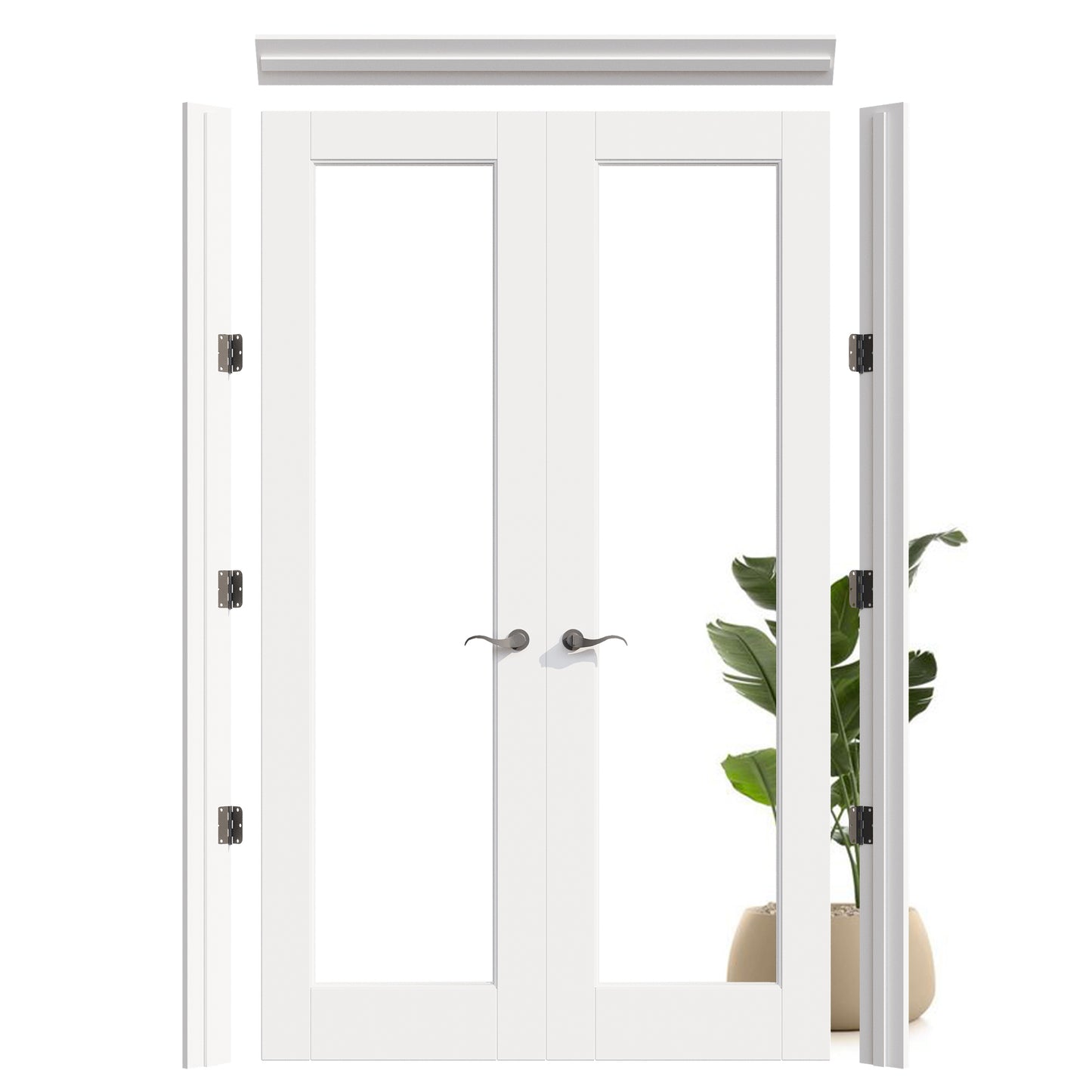 JUJUBON Prehung French Door, 1-Lite Tempered Clear Glass Door Slabs with Jamb, Black Hinges, 4 Levers & Latch, Solid Core Interior Doors, Pre-Finished & Paintable, MDF Double Doors Interior