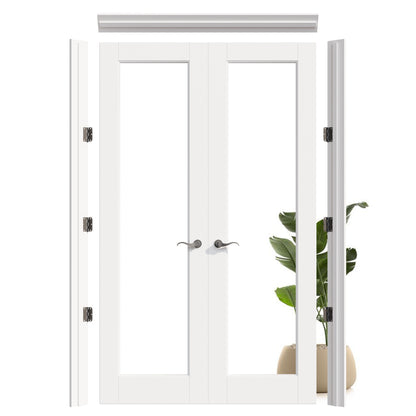 JUJUBON Prehung French Door, 1-Lite Tempered Clear Glass Door Slabs with Jamb, Black Hinges, 4 Levers & Latch, Solid Core Interior Doors, Pre-Finished & Paintable, MDF Double Doors Interior