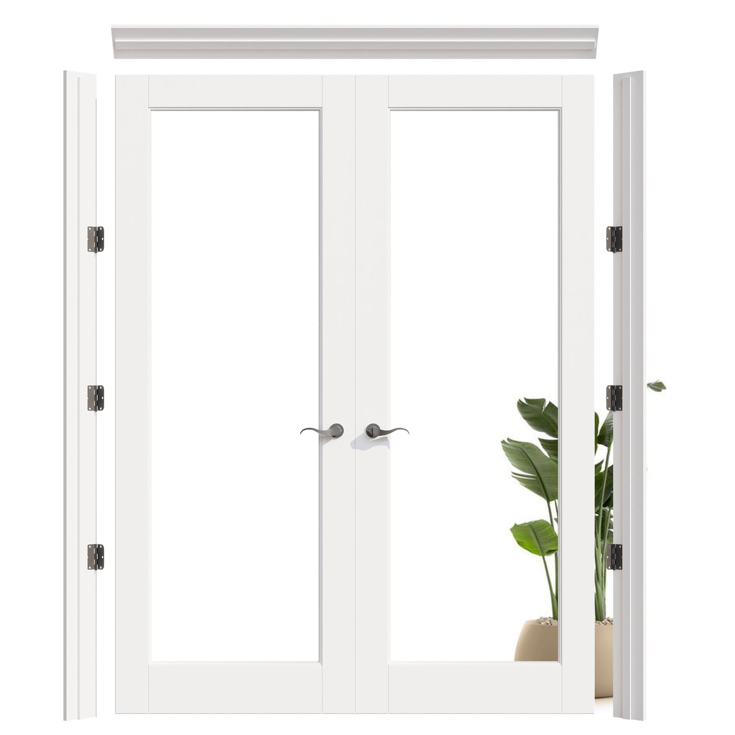JUJUBON Prehung French Door, 1-Lite Tempered Clear Glass Door Slabs with Jamb, Black Hinges, 4 Levers & Latch, Solid Core Interior Doors, Pre-Finished & Paintable, MDF Double Doors Interior