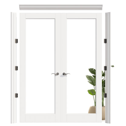 JUJUBON Prehung French Door, 1-Lite Tempered Clear Glass Door Slabs with Jamb, Black Hinges, 4 Levers & Latch, Solid Core Interior Doors, Pre-Finished & Paintable, MDF Double Doors Interior