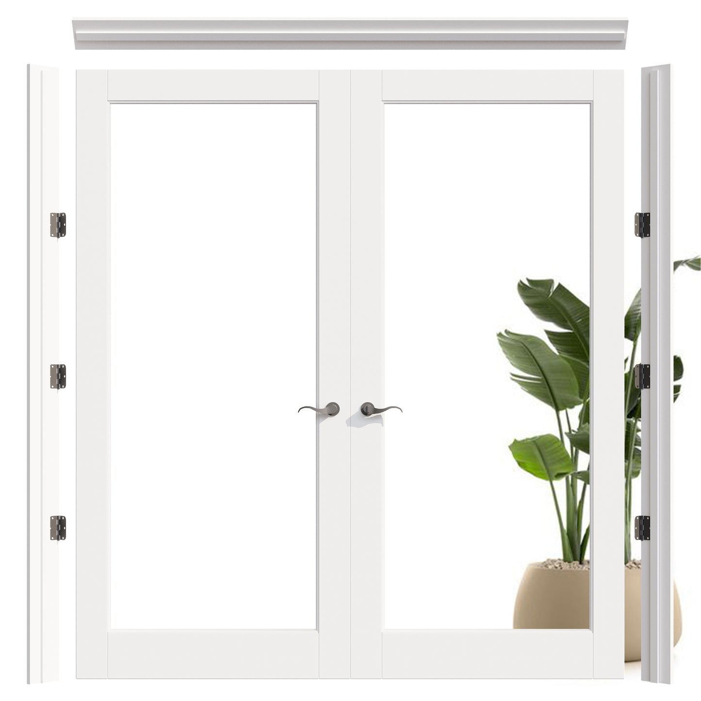 JUJUBON Prehung French Door, 1-Lite Tempered Clear Glass Door Slabs with Jamb, Black Hinges, 4 Levers & Latch, Solid Core Interior Doors, Pre-Finished & Paintable, MDF Double Doors Interior