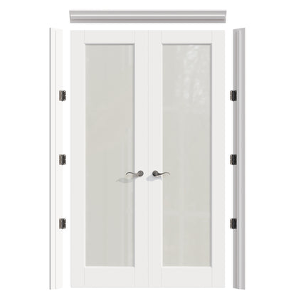 JUJUBON Prehung French Door, Tempered Frosted Glass Door Slabs with Jamb, Black Hinges, 4 Levers & Latch, Solid Core Interior Doosr, Pre-Finished & Paintable, MDF Double Doors Interior