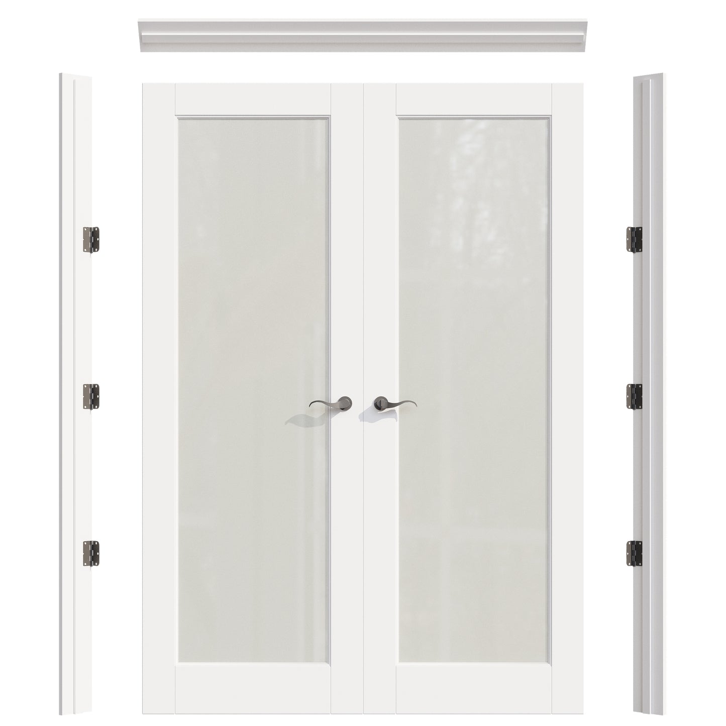 JUJUBON Prehung French Door, Tempered Frosted Glass Door Slabs with Jamb, Black Hinges, 4 Levers & Latch, Solid Core Interior Doosr, Pre-Finished & Paintable, MDF Double Doors Interior