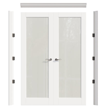 JUJUBON Prehung French Door, Tempered Frosted Glass Door Slabs with Jamb, Black Hinges, 4 Levers & Latch, Solid Core Interior Doosr, Pre-Finished & Paintable, MDF Double Doors Interior