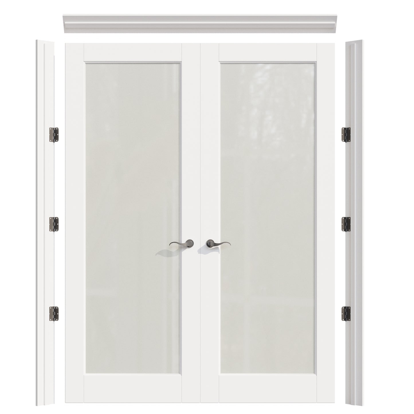 JUJUBON Prehung French Door, Tempered Frosted Glass Door Slabs with Jamb, Black Hinges, 4 Levers & Latch, Solid Core Interior Doosr, Pre-Finished & Paintable, MDF Double Doors Interior