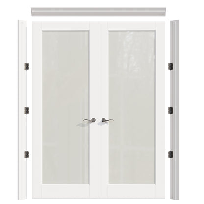 JUJUBON Prehung French Door, Tempered Frosted Glass Door Slabs with Jamb, Black Hinges, 4 Levers & Latch, Solid Core Interior Doosr, Pre-Finished & Paintable, MDF Double Doors Interior
