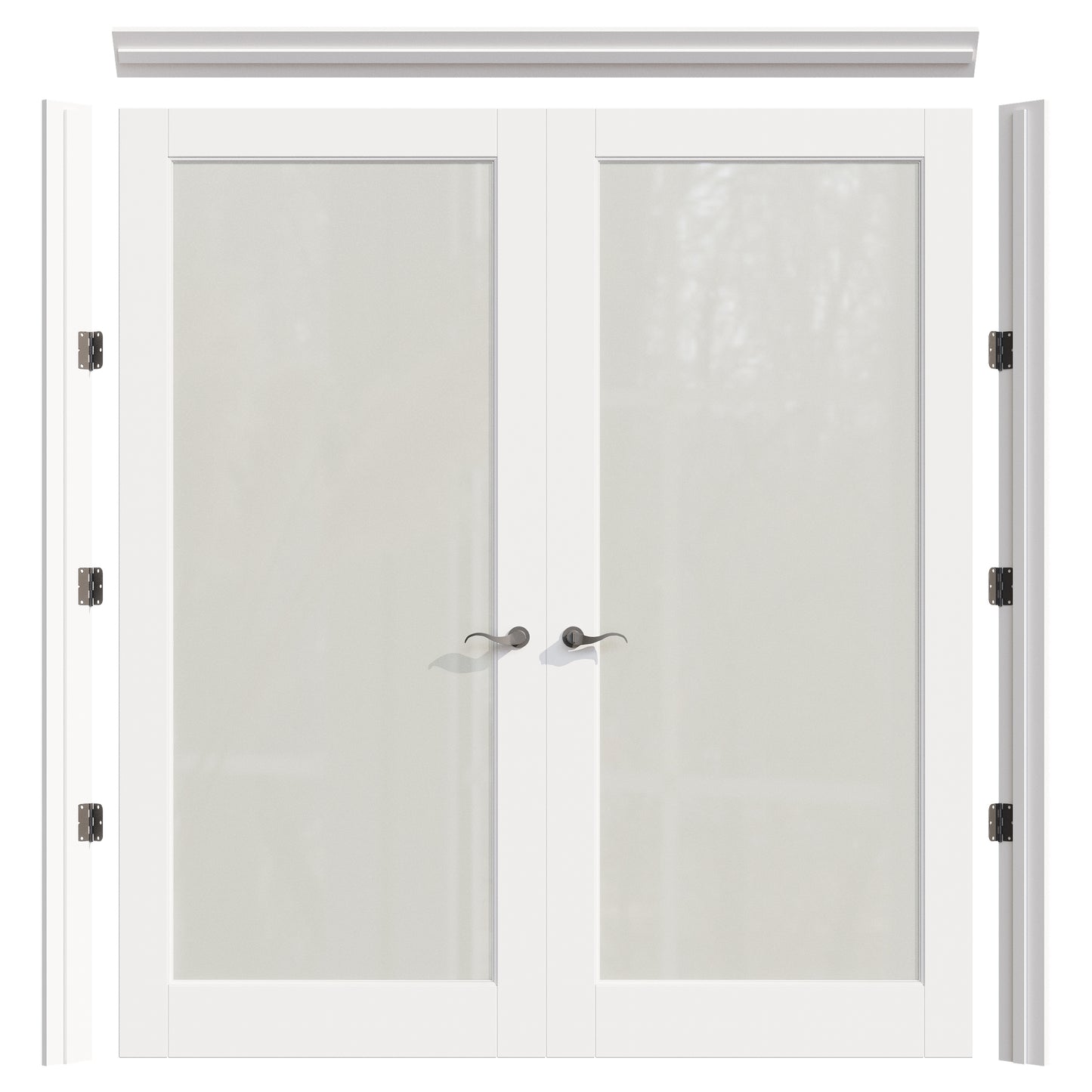 JUJUBON Prehung French Door, Tempered Frosted Glass Door Slabs with Jamb, Black Hinges, 4 Levers & Latch, Solid Core Interior Doosr, Pre-Finished & Paintable, MDF Double Doors Interior