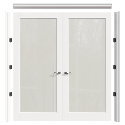JUJUBON Prehung French Door, Tempered Frosted Glass Door Slabs with Jamb, Black Hinges, 4 Levers & Latch, Solid Core Interior Doosr, Pre-Finished & Paintable, MDF Double Doors Interior