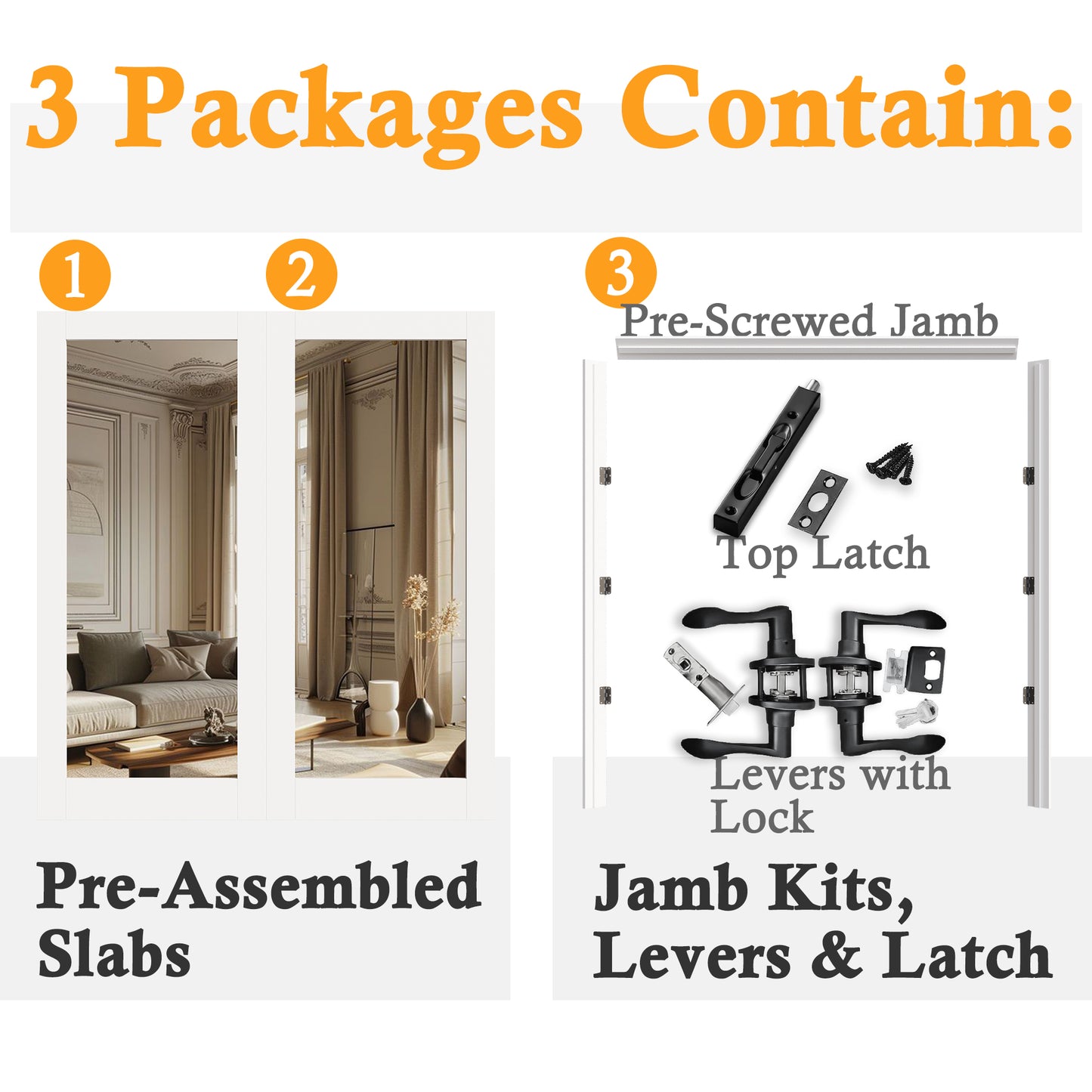 Jujubon Half Lite Clear Glass White Solid Core Double Prehung French Door with Ready-to-Assemble Jamb