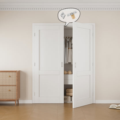 Jujubon 2-Lite Panel White Solid Core Finished Glass French Door Panels with Silver Ball Catch, with Ready-to-Assemble Jamb