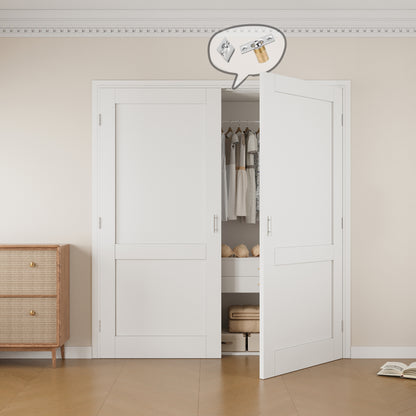 Jujubon 2-Lite Panel White Solid Core Finished Glass French Door Panels with Silver Ball Catch, with Ready-to-Assemble Jamb