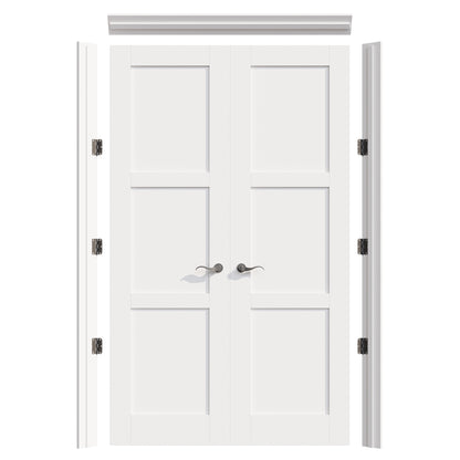 JUJUBON Prehung French Door, 3 Panel Solid Core Door Slabs with Jamb, Black Hinges, 4 Levers & Latch, Solid Core Interior Doors, Pre-Finished & Paintable, MDF Double Doors Interior