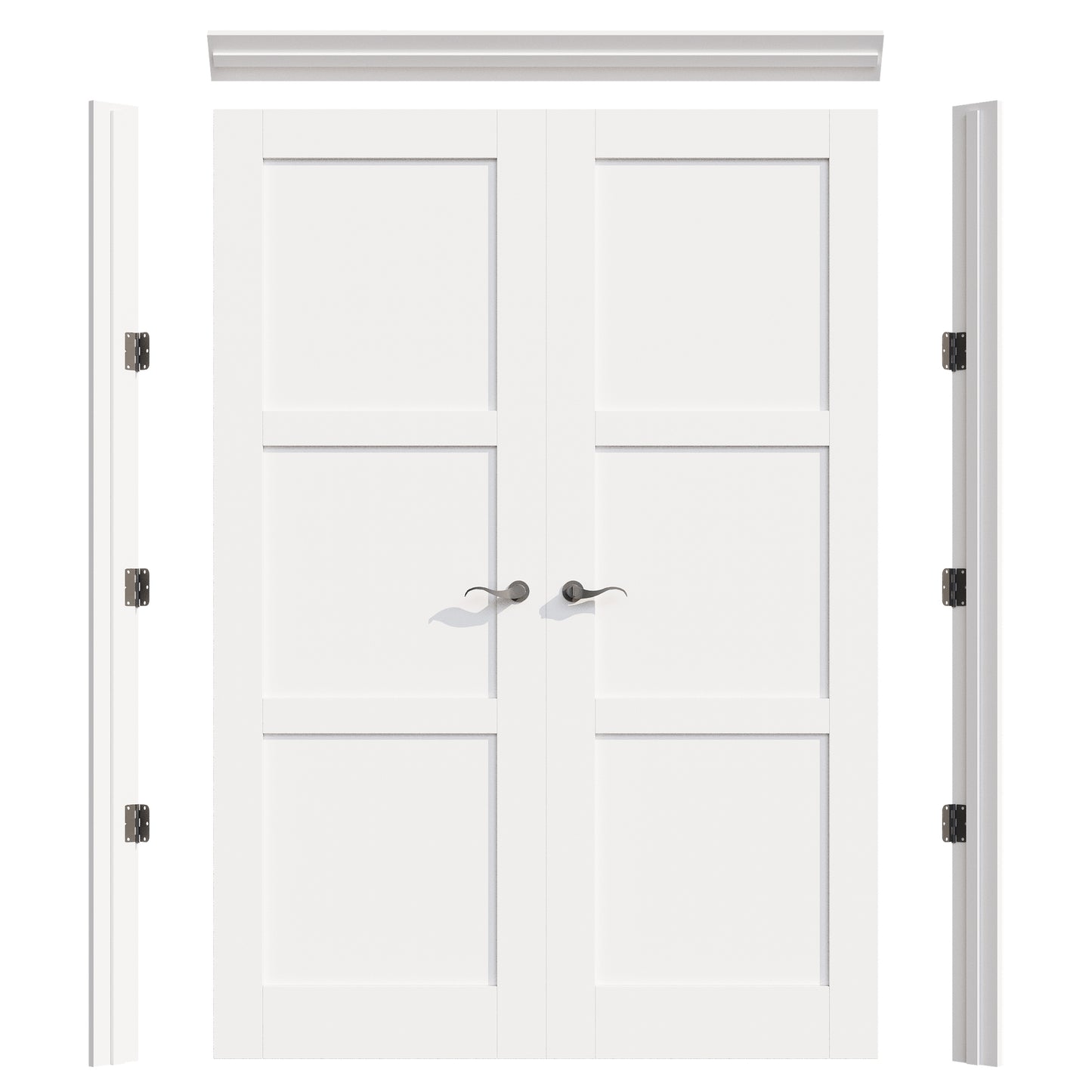 JUJUBON Prehung French Door, 3 Panel Solid Core Door Slabs with Jamb, Black Hinges, 4 Levers & Latch, Solid Core Interior Doors, Pre-Finished & Paintable, MDF Double Doors Interior