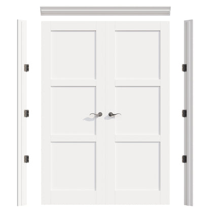 JUJUBON Prehung French Door, 3 Panel Solid Core Door Slabs with Jamb, Black Hinges, 4 Levers & Latch, Solid Core Interior Doors, Pre-Finished & Paintable, MDF Double Doors Interior