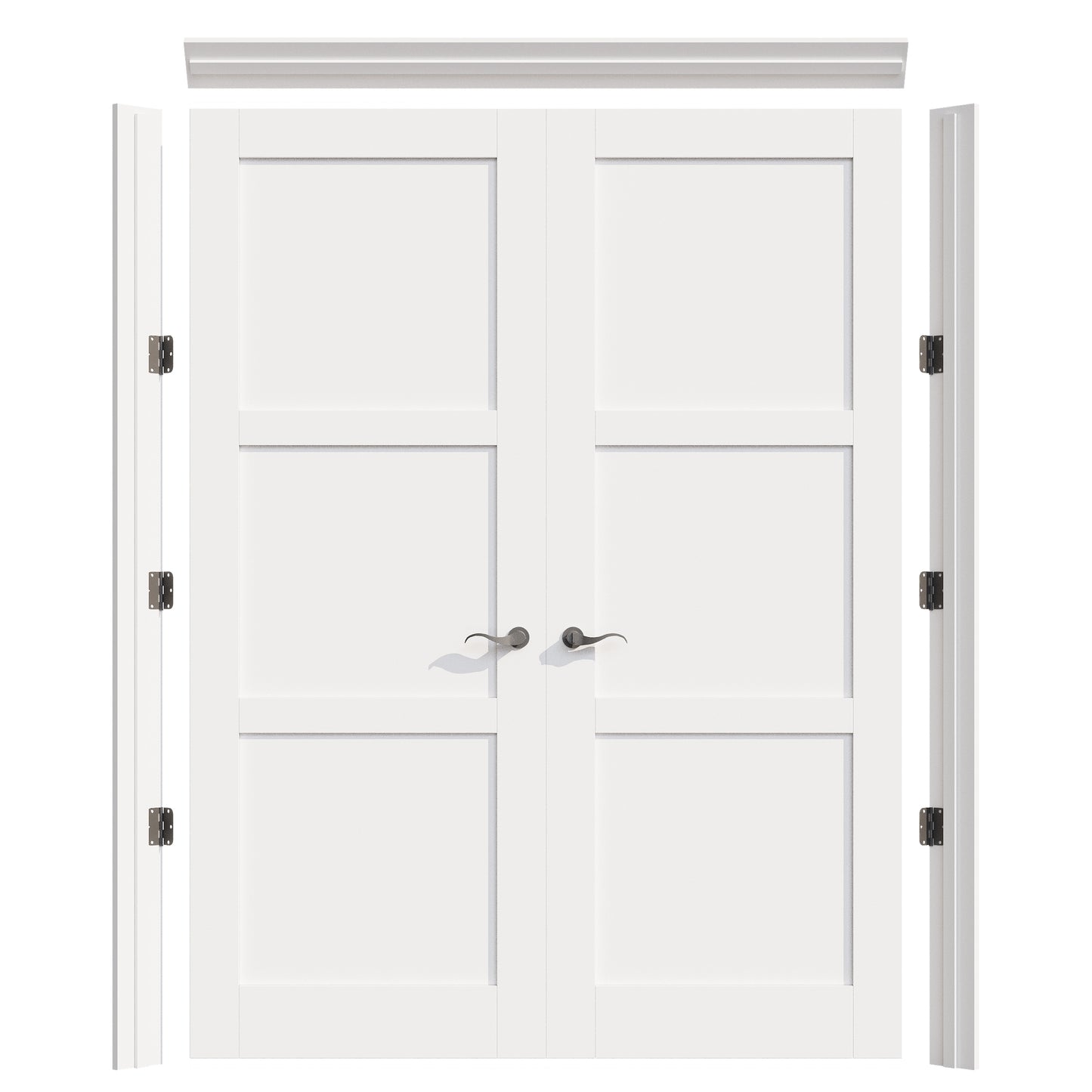JUJUBON Prehung French Door, 3 Panel Solid Core Door Slabs with Jamb, Black Hinges, 4 Levers & Latch, Solid Core Interior Doors, Pre-Finished & Paintable, MDF Double Doors Interior