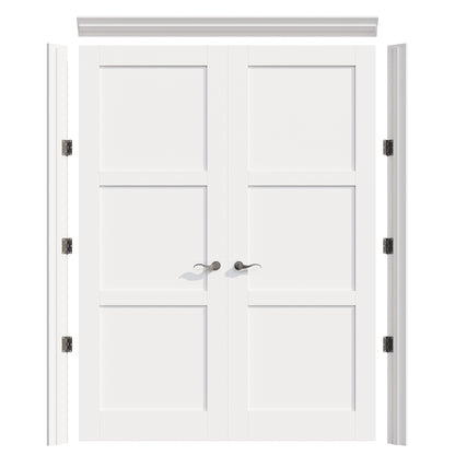 JUJUBON Prehung French Door, 3 Panel Solid Core Door Slabs with Jamb, Black Hinges, 4 Levers & Latch, Solid Core Interior Doors, Pre-Finished & Paintable, MDF Double Doors Interior