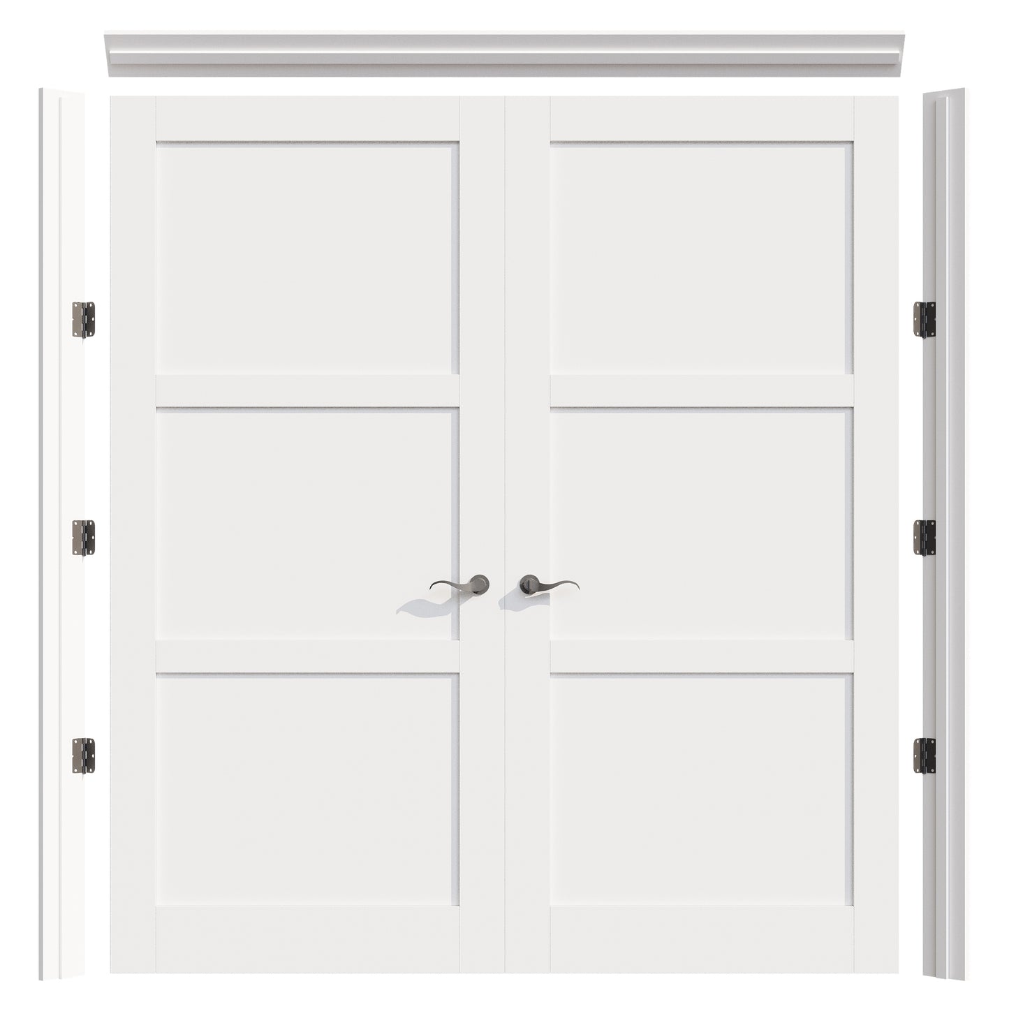 JUJUBON Prehung French Door, 3 Panel Solid Core Door Slabs with Jamb, Black Hinges, 4 Levers & Latch, Solid Core Interior Doors, Pre-Finished & Paintable, MDF Double Doors Interior