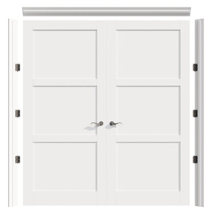 JUJUBON Prehung French Door, 3 Panel Solid Core Door Slabs with Jamb, Black Hinges, 4 Levers & Latch, Solid Core Interior Doors, Pre-Finished & Paintable, MDF Double Doors Interior