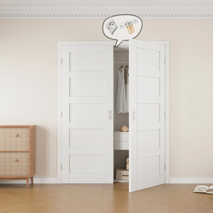 Jujubon 5-Lite Panel White Solid Core Finished Glass French Door Panels with Silver Ball Catch, with Ready-to-Assemble Jamb