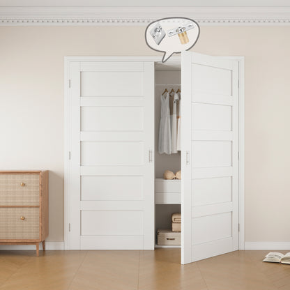 Jujubon 5-Lite Panel White Solid Core Finished Glass French Door Panels with Silver Ball Catch, with Ready-to-Assemble Jamb