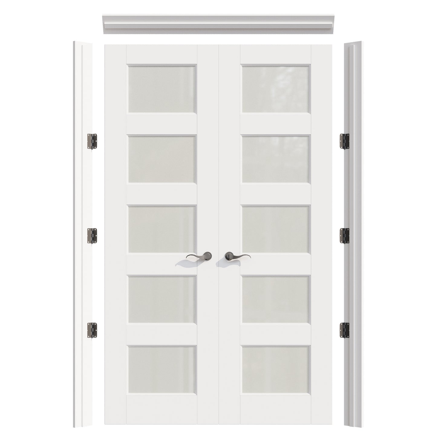 JUJUBON Prehung French Door, 5 Lite Tempered Frosted Glass Door Slabs with Jamb, Black Hinges, 4 Levers & Latch, Solid Core Interior Doors, Pre-Finished & Paintable, MDF Double Doors Interior