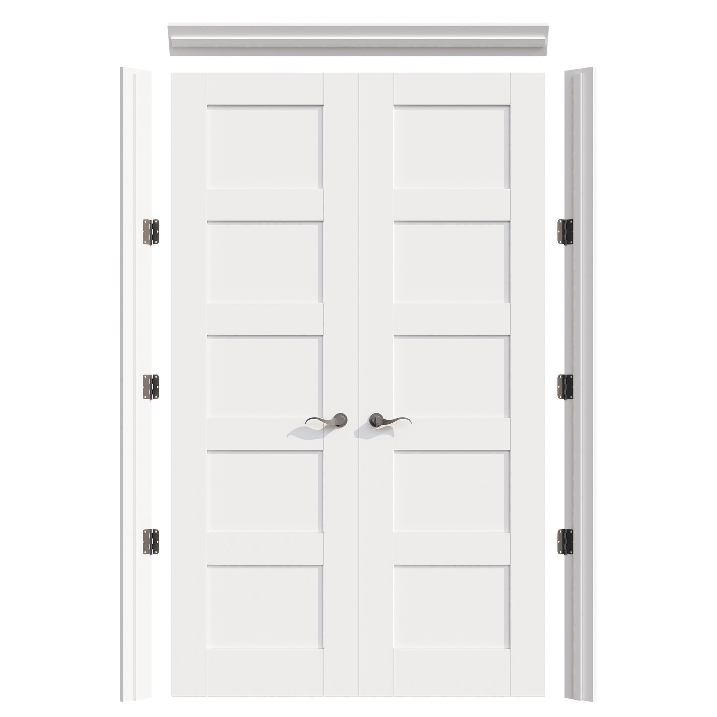 JUJUBON Prehung French Door, 5 Panel Solid Core Door Slabs with Jamb, Black Hinges, 4 Levers & Latch, Solid Core Interior Doors, Pre-Finished & Paintable, MDF Double Doors Interior