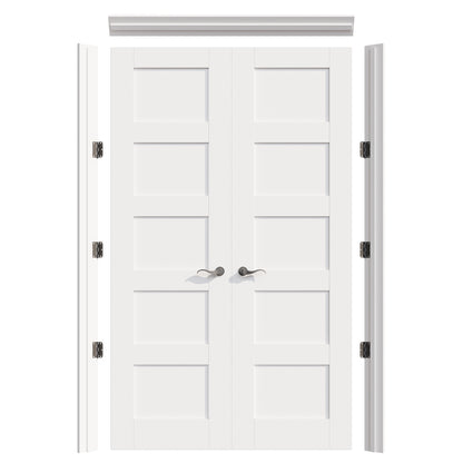 JUJUBON Prehung French Door, 5 Panel Solid Core Door Slabs with Jamb, Black Hinges, 4 Levers & Latch, Solid Core Interior Doors, Pre-Finished & Paintable, MDF Double Doors Interior