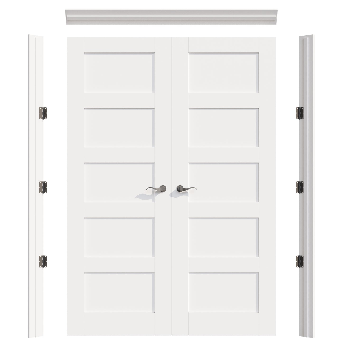 JUJUBON Prehung French Door, 5 Panel Solid Core Door Slabs with Jamb, Black Hinges, 4 Levers & Latch, Solid Core Interior Doors, Pre-Finished & Paintable, MDF Double Doors Interior