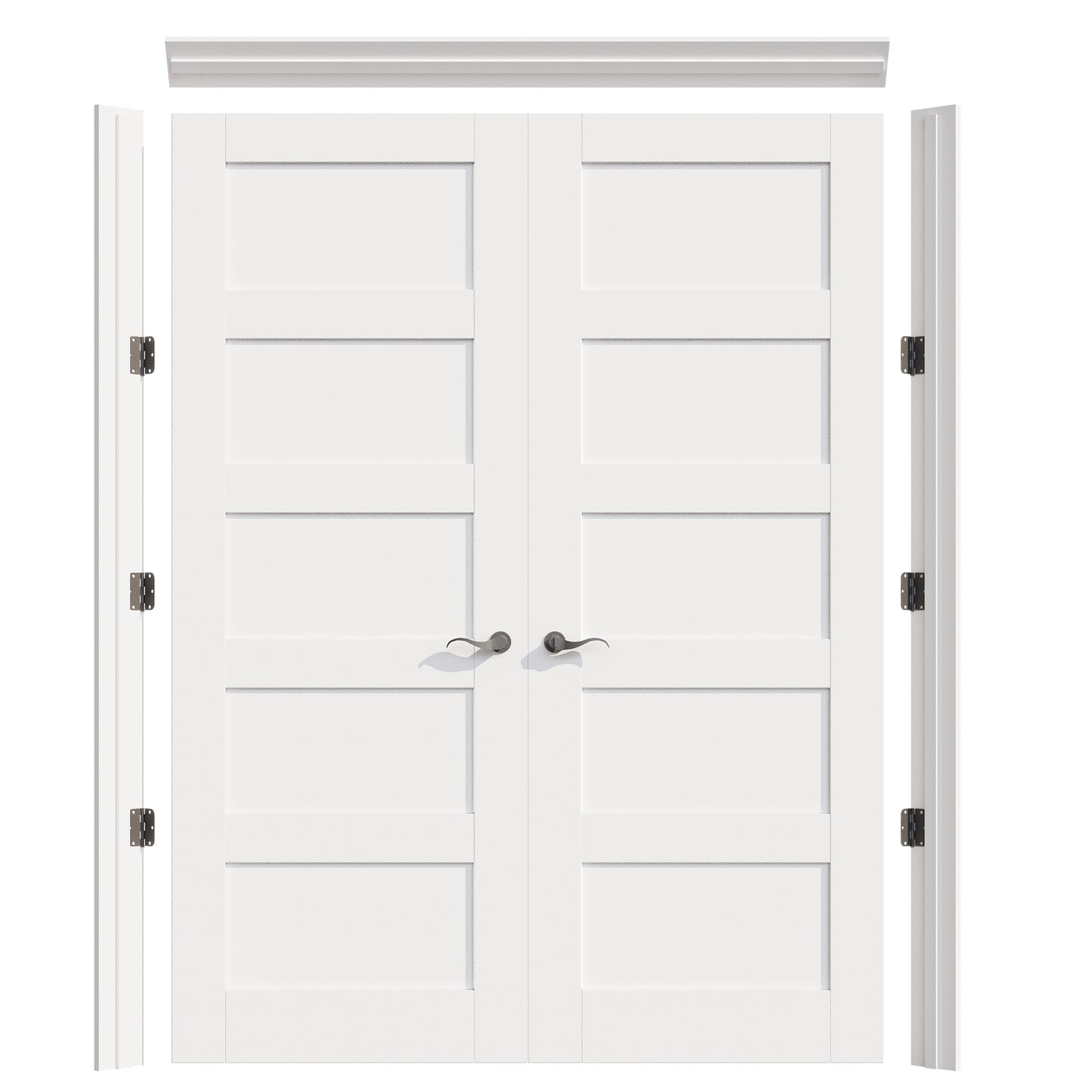 JUJUBON Prehung French Door, 5 Panel Solid Core Door Slabs with Jamb, Black Hinges, 4 Levers & Latch, Solid Core Interior Doors, Pre-Finished & Paintable, MDF Double Doors Interior
