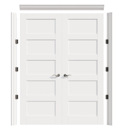 JUJUBON Prehung French Door, 5 Panel Solid Core Door Slabs with Jamb, Black Hinges, 4 Levers & Latch, Solid Core Interior Doors, Pre-Finished & Paintable, MDF Double Doors Interior