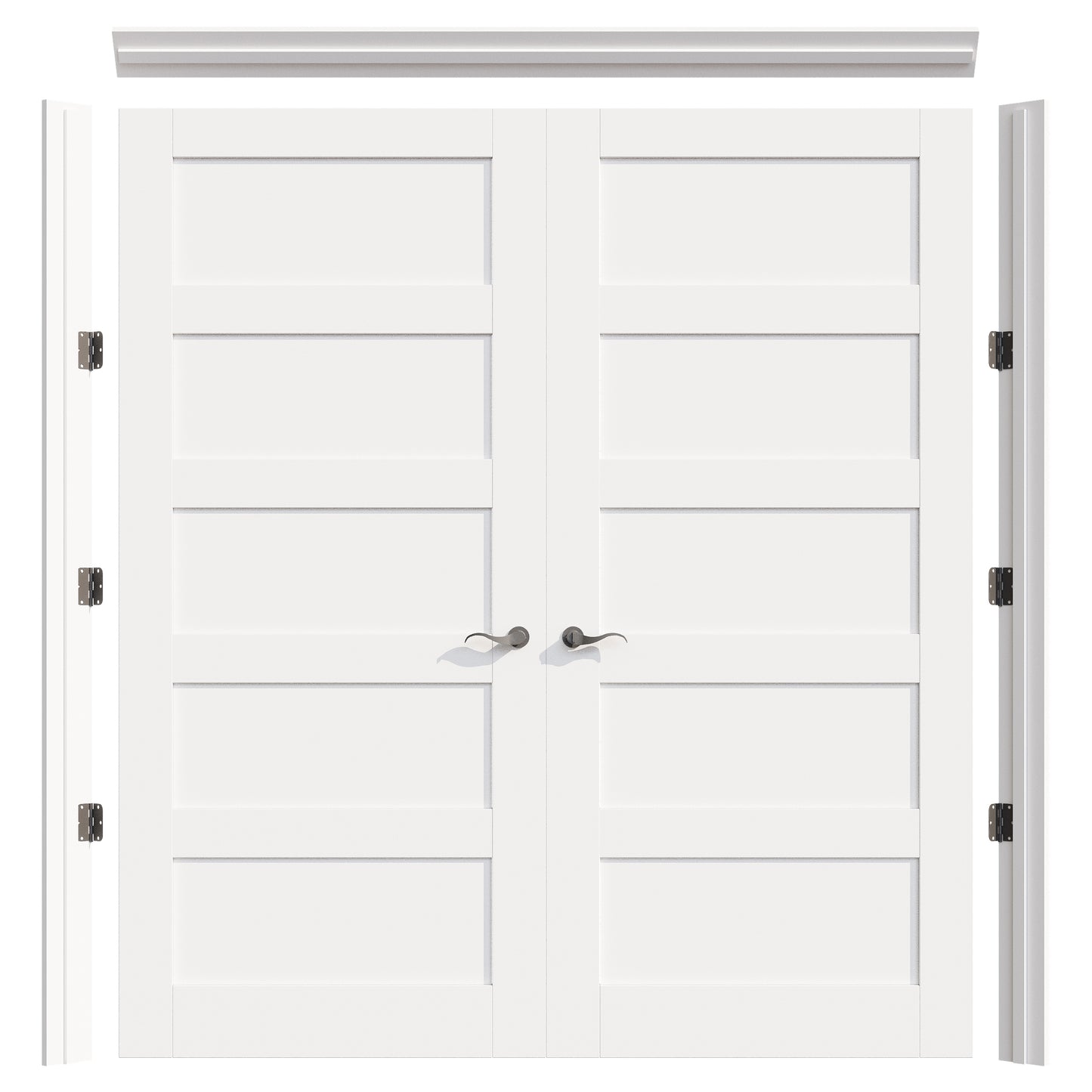 JUJUBON Prehung French Door, 5 Panel Solid Core Door Slabs with Jamb, Black Hinges, 4 Levers & Latch, Solid Core Interior Doors, Pre-Finished & Paintable, MDF Double Doors Interior