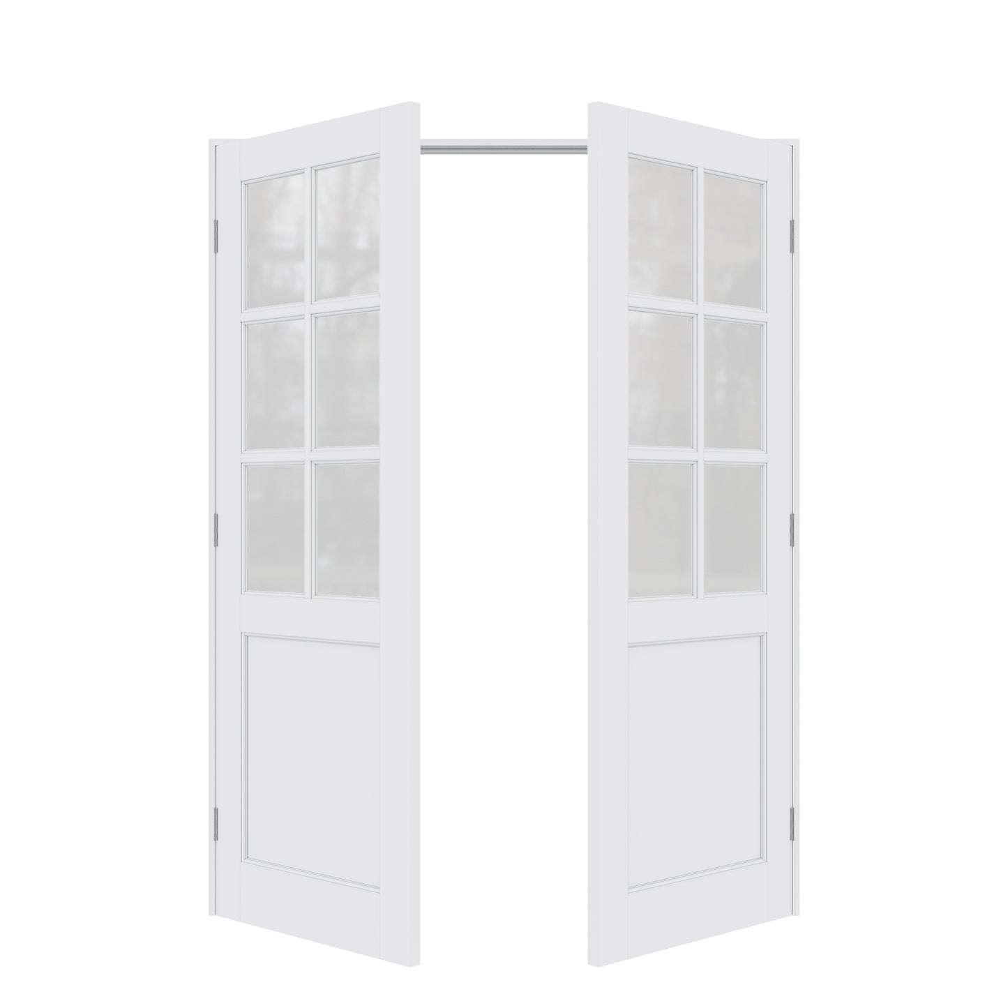 Jujubon 6-Lite Frosted Glass French Door with Hardware Kit & Ready-to-Assemble Jamb, Solid Core MDF Wood, White
