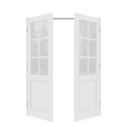 Jujubon 6-Lite Frosted Glass French Door with Hardware Kit & Ready-to-Assemble Jamb, Solid Core MDF Wood, White