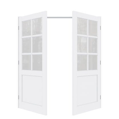 Jujubon 6-Lite Frosted Glass French Door with Hardware Kit & Ready-to-Assemble Jamb, Solid Core MDF Wood, White