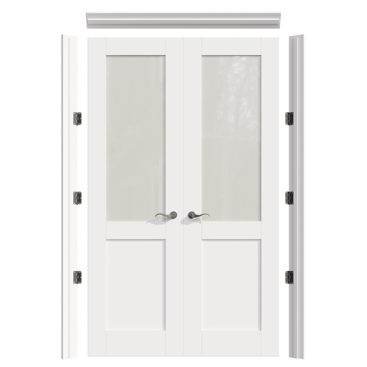 JUJUBON Prehung French Door, Half Tempered Frosted Glass Door Slabs with Jamb, Black Hinges, 4 Levers & Latch, Solid Core Interior Doors, Pre-Finished & Paintable, MDF Double Doors Interior
