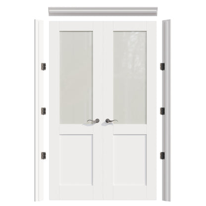 JUJUBON Prehung French Door, Half Tempered Frosted Glass Door Slabs with Jamb, Black Hinges, 4 Levers & Latch, Solid Core Interior Doors, Pre-Finished & Paintable, MDF Double Doors Interior