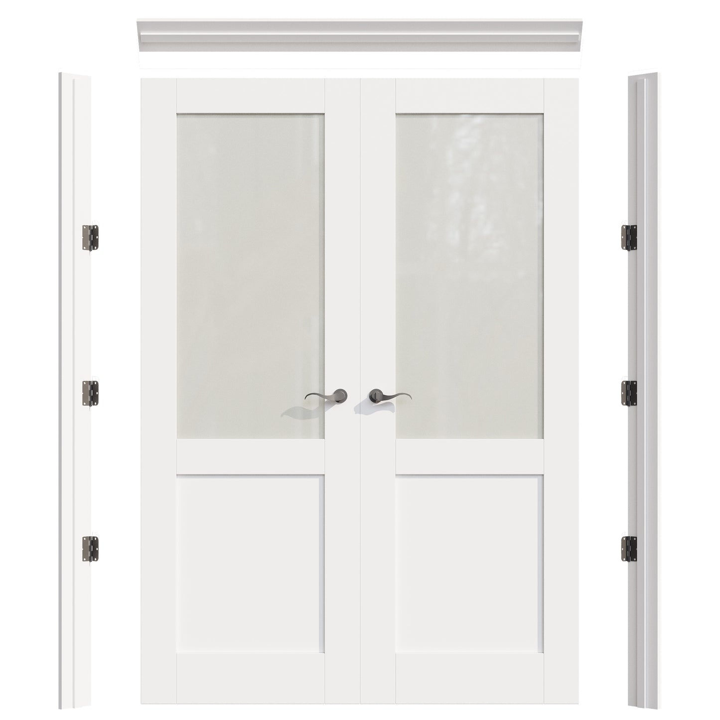 JUJUBON Prehung French Door, Half Tempered Frosted Glass Door Slabs with Jamb, Black Hinges, 4 Levers & Latch, Solid Core Interior Doors, Pre-Finished & Paintable, MDF Double Doors Interior