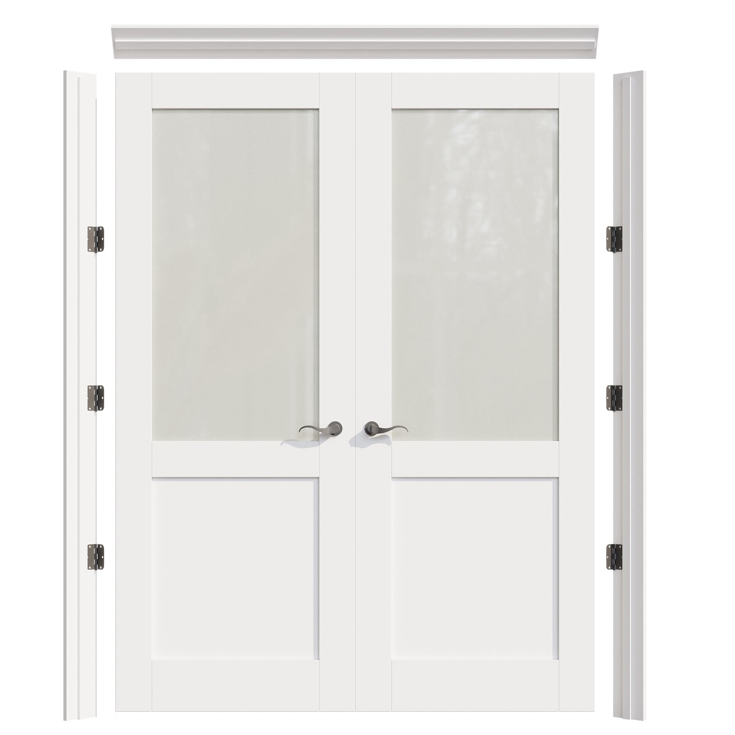 JUJUBON Prehung French Door, Half Tempered Frosted Glass Door Slabs with Jamb, Black Hinges, 4 Levers & Latch, Solid Core Interior Doors, Pre-Finished & Paintable, MDF Double Doors Interior