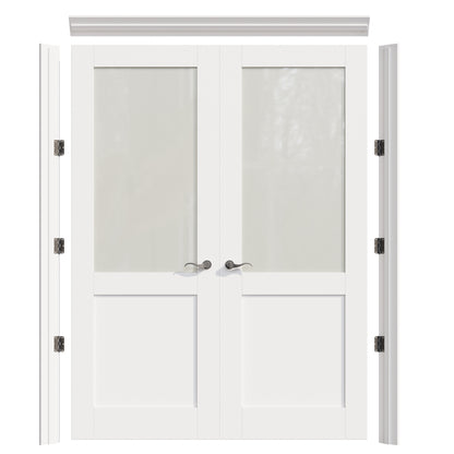 JUJUBON Prehung French Door, Half Tempered Frosted Glass Door Slabs with Jamb, Black Hinges, 4 Levers & Latch, Solid Core Interior Doors, Pre-Finished & Paintable, MDF Double Doors Interior