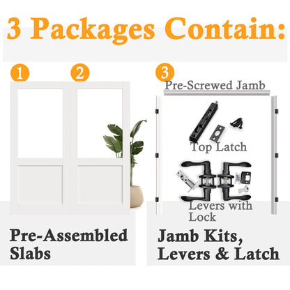 Jujubon Half Lite Clear Glass White Solid Core Double Prehung French Door with Ready-to-Assemble Jamb