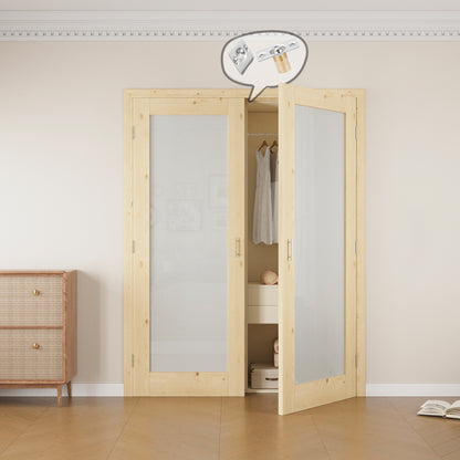Jujubon 1-Lite Frosted Glass Pine Wood Solid Core Finished Glass French Door Panels with Silver Ball Catch, with Ready-to-Assemble Jamb