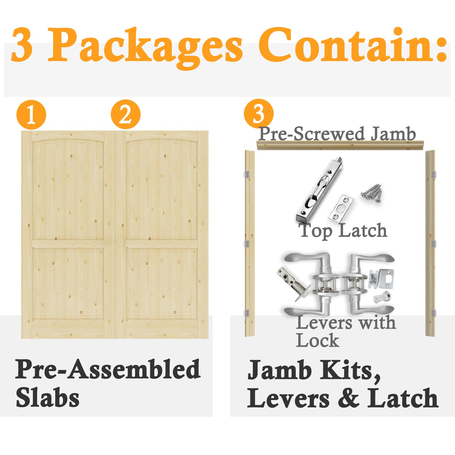 JUJUBON Prehung French Door, 2-Lite Pine Wood Panel with Sliver Handware Kits, 4 Levers & Latch, Solid Core Interior Doors, Uninished & Paintable Double Doors Interior