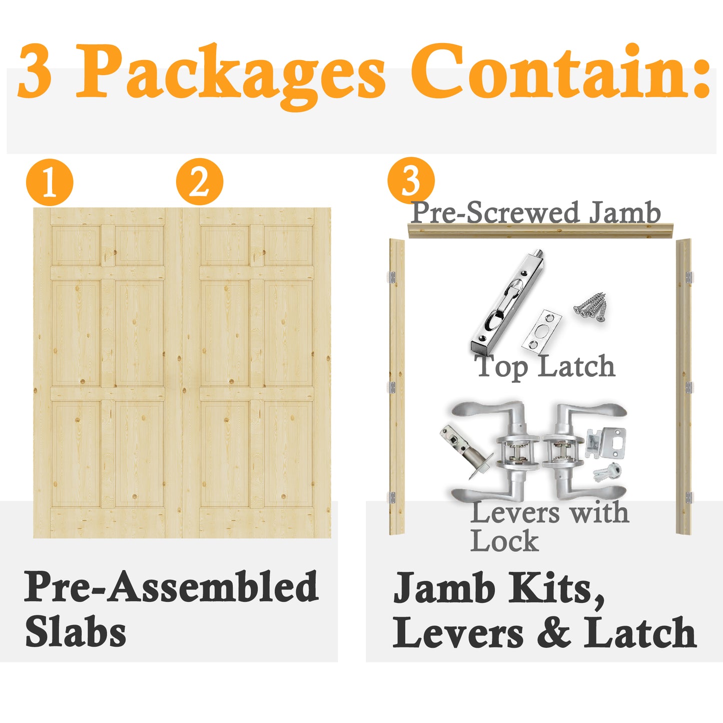 JUJUBON Prehung French Door, 6-Lite Pine Wood Panel with Sliver Handware Kits, 4 Levers & Latch, Solid Core Interior Doors, Uninished & Paintable Double Doors Interior