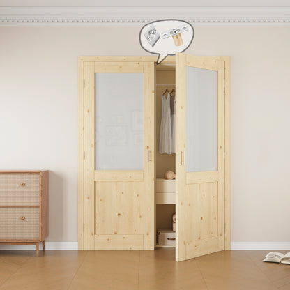 Jujubon Half-Lite Frosted Glass Pine Wood Solid Core Finished Glass French Door Panels with Silver Ball Catch, with Ready-to-Assemble Jamb