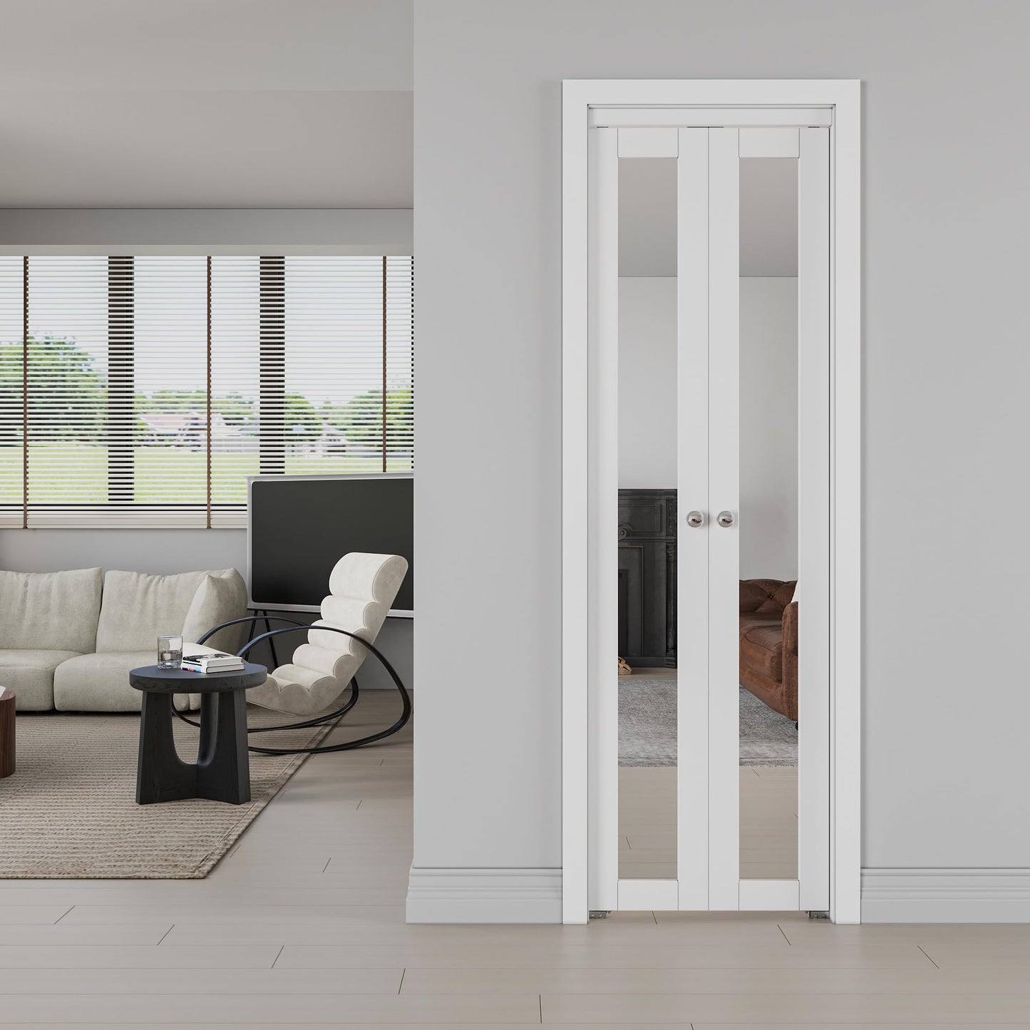 JUJUBON Pivot French Doors, Mirrored & Solid Core MDF Wood Closet Door, White