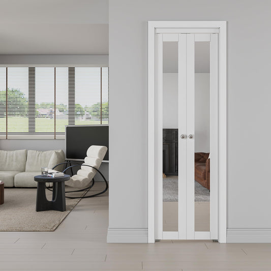 JUJUBON Pivot French Doors, Mirrored & MDF Closet Door, White