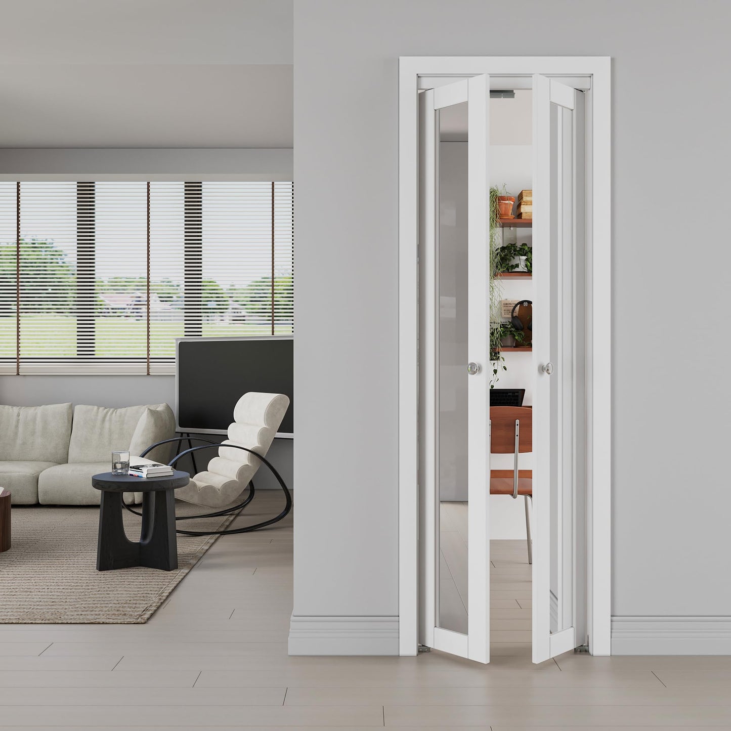 JUJUBON Pivot French Doors, Mirrored & Solid Core MDF Wood Closet Door, White